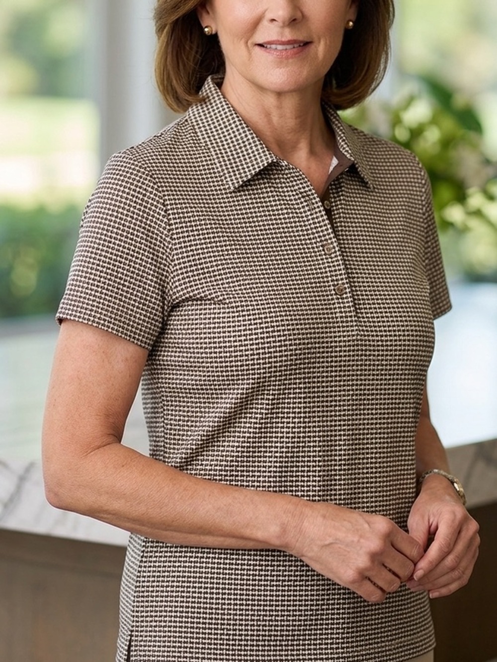 Golf EP Pro Women's Short Sleeve Polo in Brown Check Pickle ball